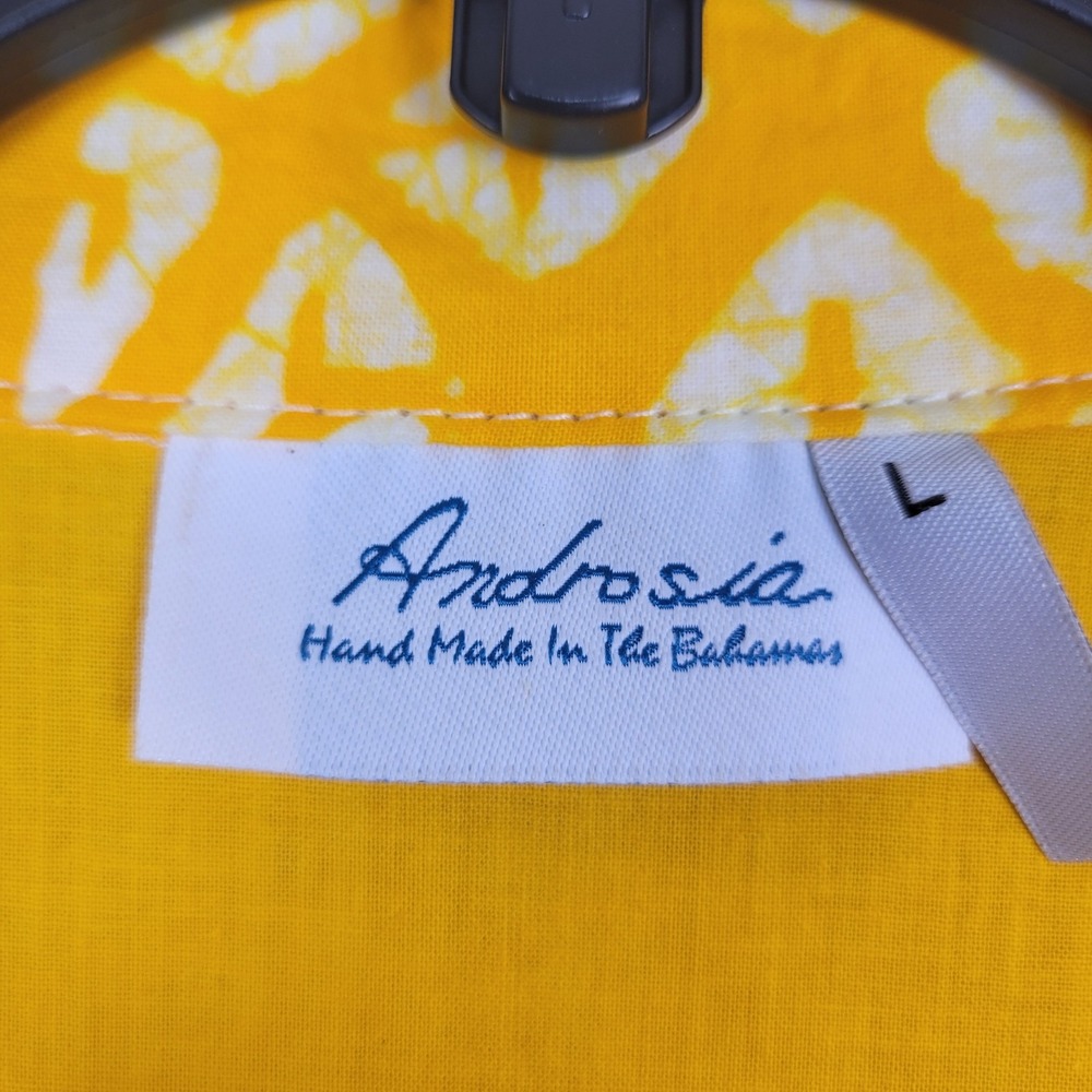 Androsia Bahamas Shirt Mens Large Yellow Pineapple Print Button Up Vintage - Picture 4 of 8